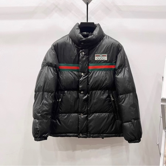 Gucci Black Puffer Jacket with Signature Stripe - Picture 1 of 7